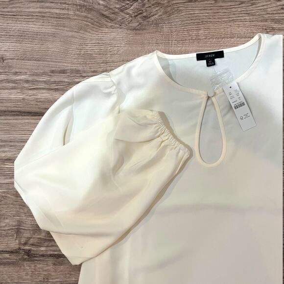 J.Crew Poet Blouse Keyhole Puff Sleeve Top‎ Elegant Ivory LT - Picture 1 of 5